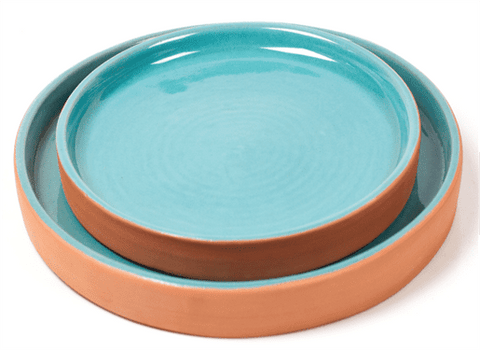 Duo d’assiettes Bleu Lagon terracota- Ø26 et Ø18