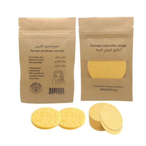 Eponges Visage De Cellulose Naturelle 3 en 1 - Ronde - 3 p