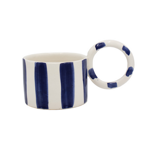 Mug bleu et blanc avec anse